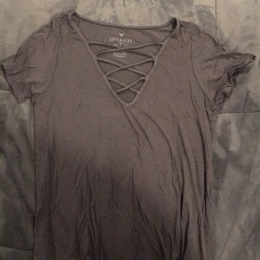 Gray Crossy detail shirt from AE